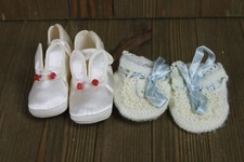 Lot of 2 Vintage Infant Baby Shoes Satin Bunny and Crocheted Knit d2
