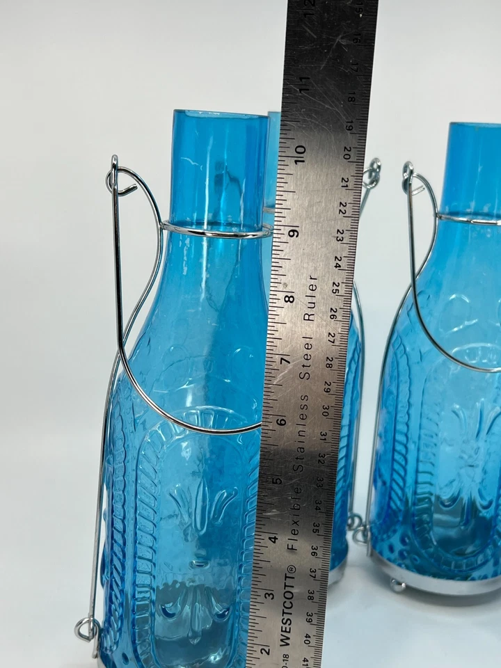 4 Yankee Candle French Glass Blue Bottle Tea Light Candle Holder Luminary Handle - Image 4 of 4