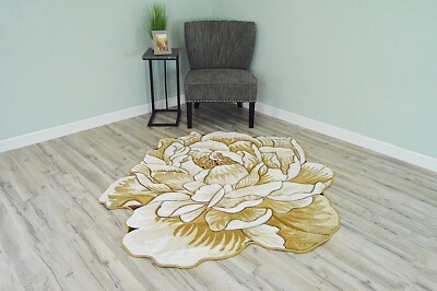 Flowers Hand Carved Floral Rose Novelty Thick Round Rug Design 302