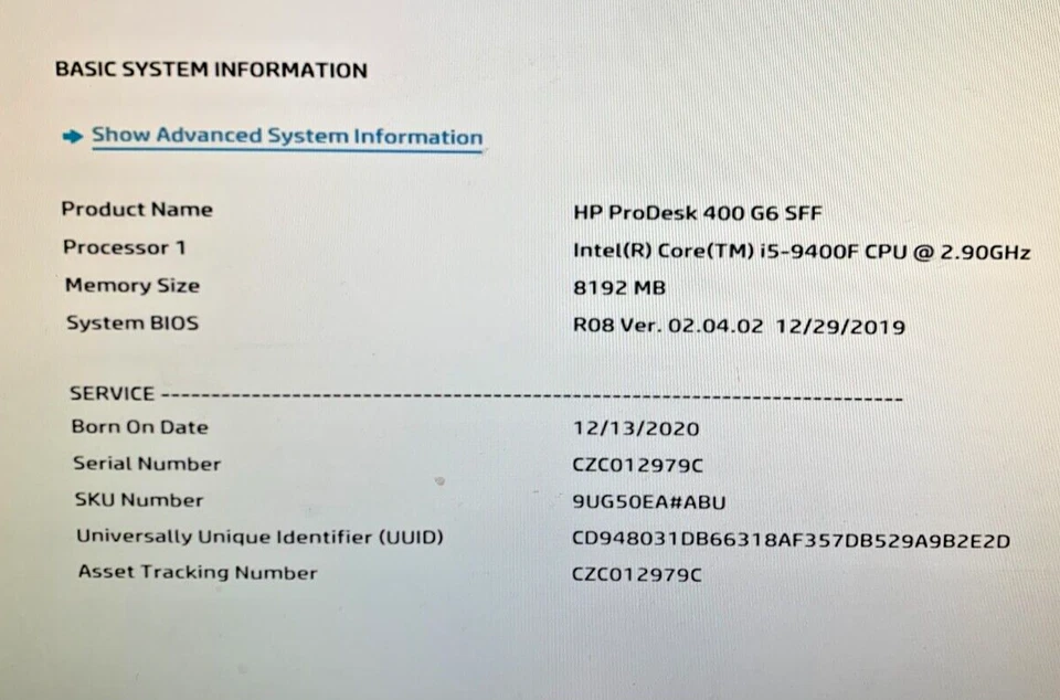 HP ProDesk 400 G6 SFF - i5-9400F - 8GB RAM - 256GB SSD - WIN11 (OFFERS WELCOME) - Image 2 of 4