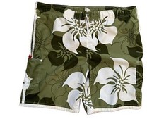 No Boundaries Green Floral Pattern Drawstring Board Shorts Mens Size Large