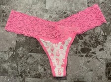 NWT VICTORIA'S SECRET WHITE PINK ICE CREAM SUNDAE LACE WAISTBAND THONG PANTIES