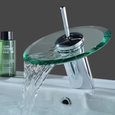 Glas Wasserfall Badezimmer Mischbatterie Waschbecken Haus Deck montiert Zum Selbermachen Sanitär Trend UK
