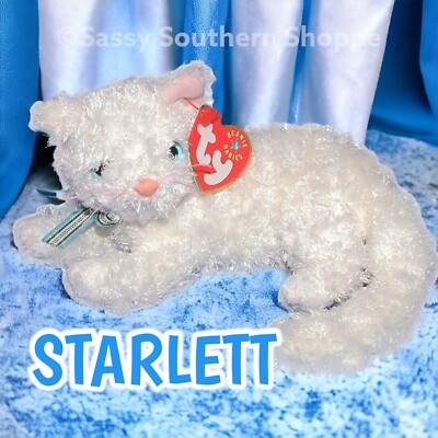 STARLETT 2001 Ty Beanie Babies White Fuzzy Persian Kitty CAT