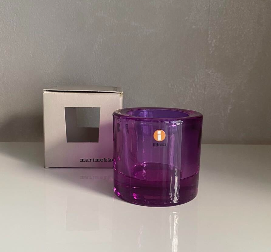 バ*☆様 【希少】 amethyst/ kiviガラスキャンドルホ Iittala x Marimekko KIVI Candle Holder Amethyst with Box OOP MINT