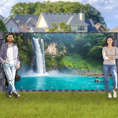 Garten Sichtschutz Plane PVC Bauzaunblende Dekobanner Motiv Wasserfall Tropensee - Bild 2 von 12