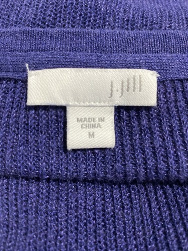 J.Jill Sweater MED Dark Blue 100% Linen Hi Lo Hem 3/4 Sl Drop Shoulder Stretch - Picture 5 of 7
