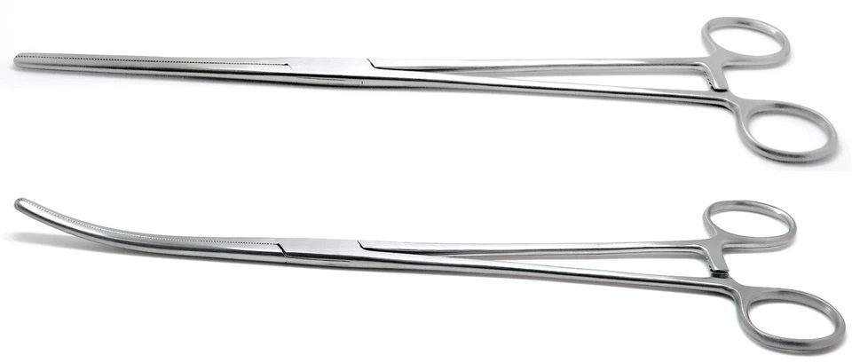 Juego de 2 pinzas quirúrgicas hemostáticas Pean Rochester rectas y curvas 12" Foto 2 de 4
