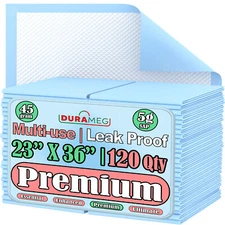 Durameg 23x36in Underpads 120 Pack | Premium Bed & Pee Pads | XL Puppy Chux Pads