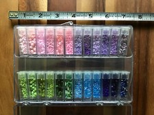 Assorted Glass Beads: 24 Packs, 24 Colors, Various Shapes and Sizes, Never Used