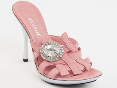 New Vivien Lee Pink Leather With Stone Brooch Made in Italy Shoes Size 38 US 8
