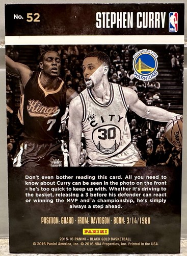 Nice Card!! 2015-16 Panini Black Gold #52 Stephen Curry - Picture 2 of 2