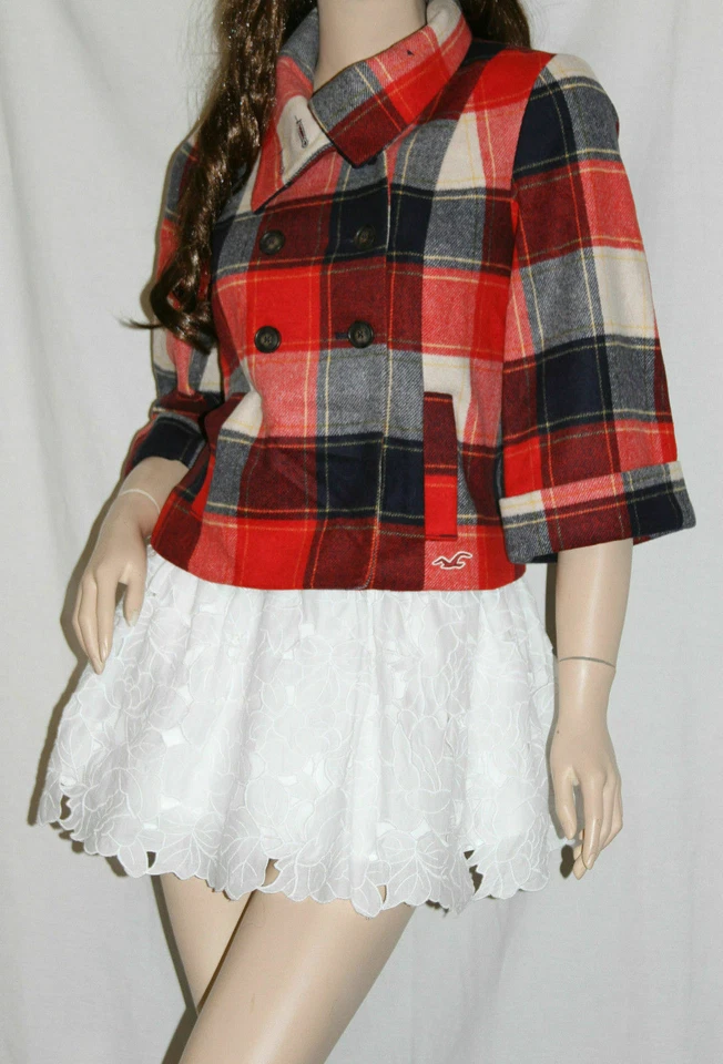 Vintage Y2K HOLLISTER Womens Wool Plaid Checks Swing Coat L NWT - Image 3 of 4