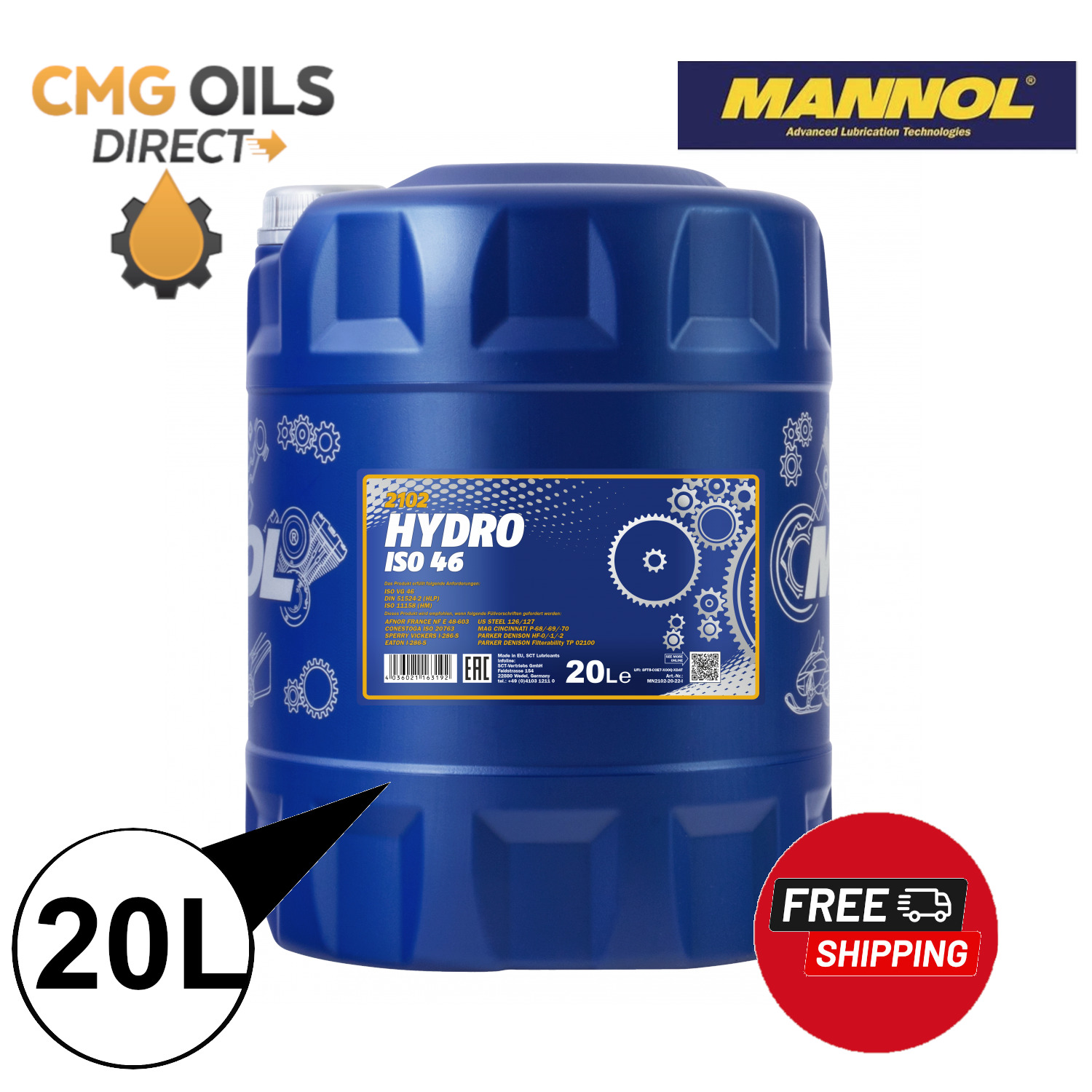 MANNOL HYDRO ISO 46 HLP 46 High Grade  HYDRAULIC FLUID 20L