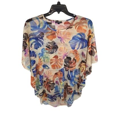 {Dor Dor Couture} Leaf Print Mesh Butterfly Sleeves Blouse - Size Large