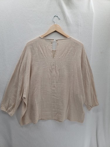Top Borlas y Encaje Mezcla de Lino Boho Flecos Beige Talla-L - Imagen 3 de 7