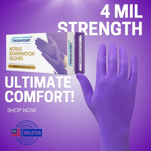 PARAMOUNT®Purple Exam Nitrile Gloves Powder-Free Medium 4mil 1000 PCS - Picture 7 of 8