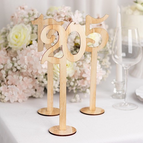 NATURAL 20 Wooden 11" TABLE NUMBERS 1-20 Set on Sticks Round Holder Base Party - Picture 4 of 8