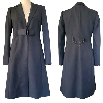 Calvin Klein Belted Tailored Business Office Coat Blazer Jacket Trench Coat Gray
