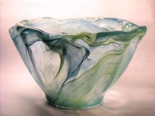 Murano Art Glass Bowl Vase Turquoise and Clear Marbled Glass Vintage