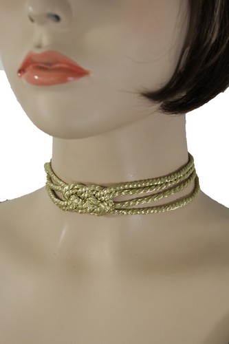 Women Gold Fabric Strings Hip Hop Fashion Short Choker Necklace Infinity Pendant - Picture 10 of 12