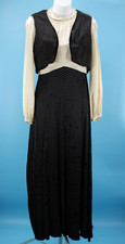Vtg 60s 2Pc Black Cream Polka Dot Wide Leg Palazzo Jumpsuit W/ Vest XS/S 1960s