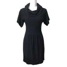 LOFT Sweater Dress Merino Wool XS Charcoal Grey Knit Cowl Neck Stretch