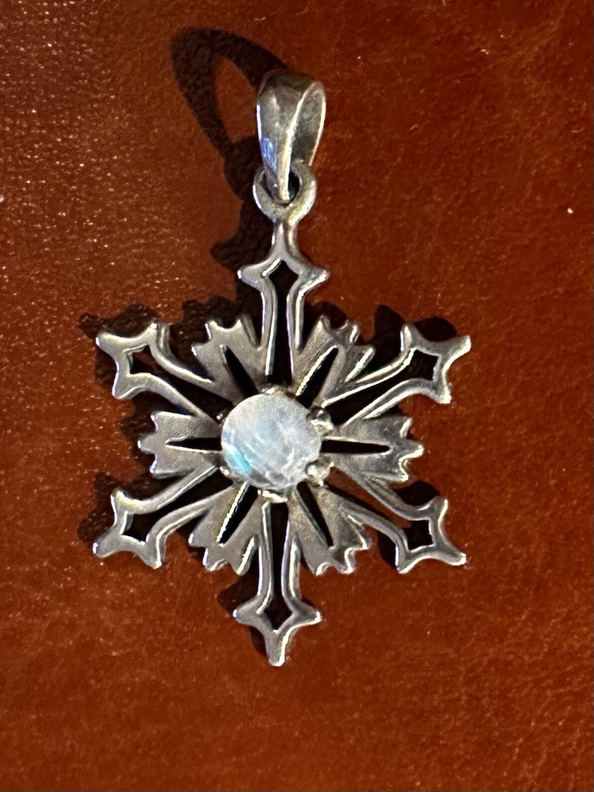 Solid Sterling Silver Snowflake Pendant With Moon… - image 1