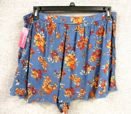 NWT Exhilaration FLOWER Shorts XL Flowy Boho Peasant Skort Blue Orange Floral