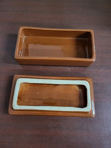 Vintage Ceramic Cigarette Box Brown 7.5 x 3.5 x 2.5"H Exc Cond - Picture 2 of 4