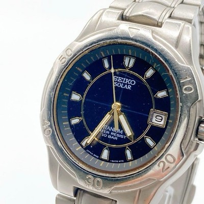 SEIKO 5K25-0A60 Solar Titanium Mens Wristwatch Navy Dial Authentic