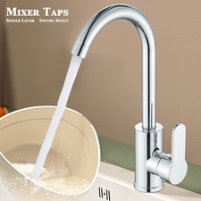 Kitchen Sink Mixer Taps Swivel Spout Single Lever Tap Mono Modern Chrome Faucet