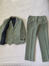 Lamgool Kids Suit Set Jacket  Vest  Pants Green Houndstooth Size 10Y Pants