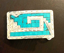Vintage Sterling Silver and Turquoise Belt Buckle