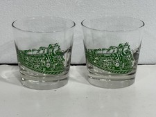 Two (2) Libbey Green Train Locomotive Lowball...