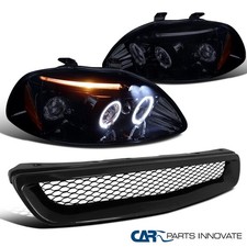 Fit 96-98 Honda Civic Black Halo Led Projector Headlightsfront Mesh Hood Grille