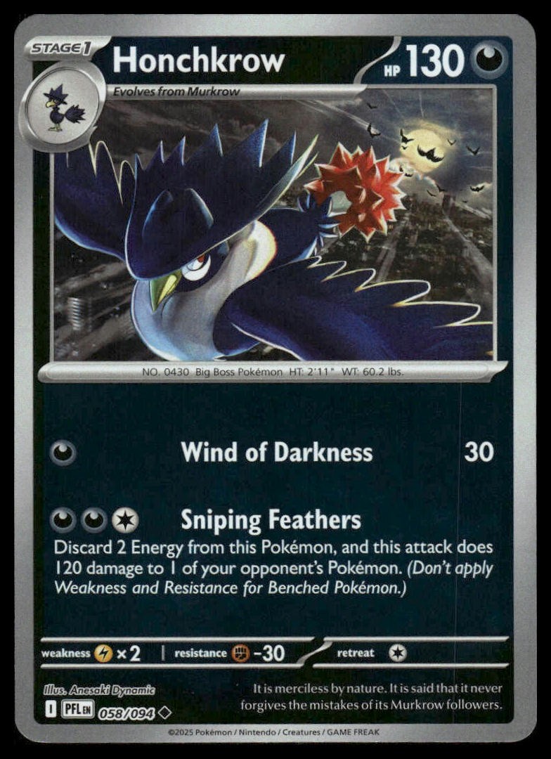 Honchkrow ME02: Phantasmal Flames #058/094 Reverse Holo NM