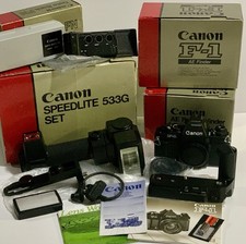 Open-Box Canon F-1 Pro Camera W/ 533G Speedlite Set, Data Back FN & Power Winder
