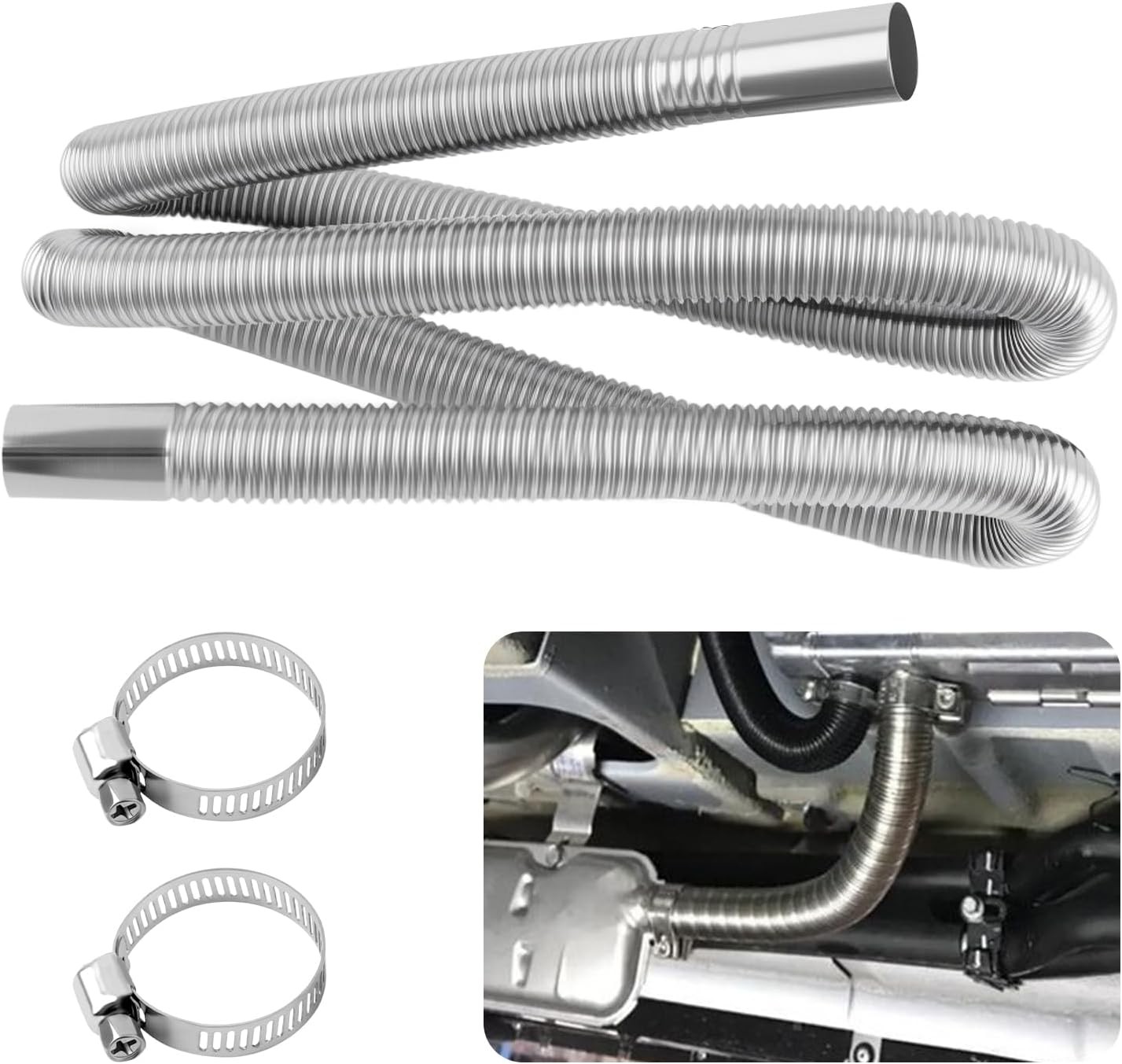 59" Diesel Heater Exhaust Pipe,Stainless Steel Flexible Exhaust Pipe with 2 Hose