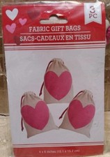Valentine's Day Burlap Drawstring Gift Treat Bags Pink Hearts