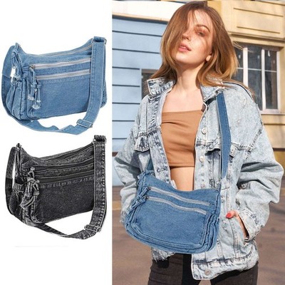 Women's Denim Crossbody Bag Jean Purse Retro Shoulder Handbags Tote Travel