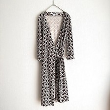 Diane von Furstenberg Long Gown White Brown Geometric