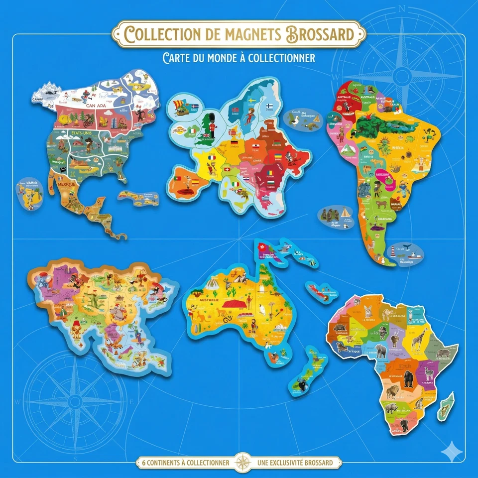 Magnet Brossard Savane Animaux Carte Tout les continents - Au choix à l'unité - Photo 1/1