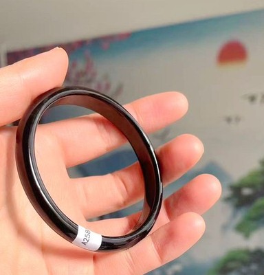 Certified Grade A 56mm black Natural hetian Jade Bracelet -6148