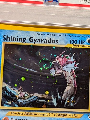Shining Gyarados 65/64 Double Holo Error Neo Pokemon PSA 7 Perfect Roar Swirl