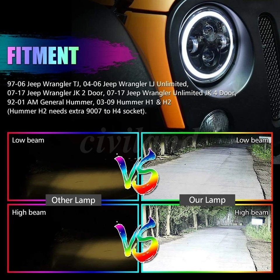 Remote 7inch Round LED Headlights RGB Halo DRL Light for Chevy C10 C20 Pickup Foto 3 de 4