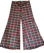 Vintage 60s 70s Men Pant Bell Bottoms Hip Hugger Plaid Red White Blue Hippie