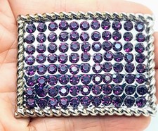 Handmade vintage classic Rectangle Belt Buckle Silver Metal purple rhinestone