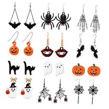 Halloween Earrings Set for Women Bat Pumpkin Witch B  12pairs halloween earrings
