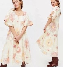 URBAN OUTFITTERS Midi Dress Womens Medium Yellow Total Eclipse Sun Moon Boho